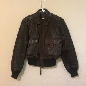 US Army Air Force Type A-2 Brown Leather Bomber Style Jacket Size Small